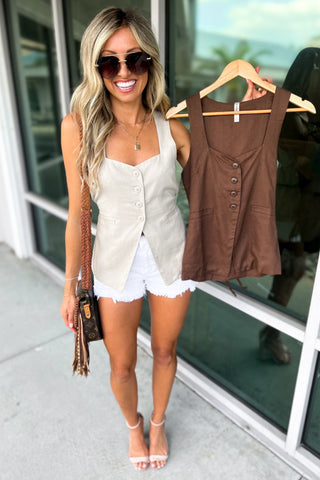 Linen Tie Back Sweetheart Neckline Vest 2 COLORS! - Simply Me Boutique