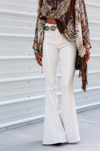 Lonestar Ivory Flare Jeans with Tan Star - Simply Me Boutique