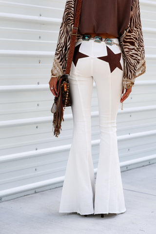 Lonestar Ivory Flare Jeans with Tan Star - Simply Me Boutique