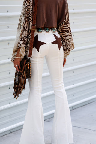Lonestar Ivory Flare Jeans with Tan Star - Simply Me Boutique