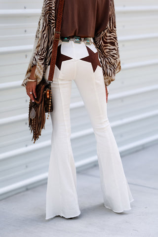 Lonestar Ivory Flare Jeans with Tan Star - Simply Me Boutique