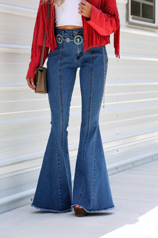 *Lonestar Red Back Suede Flare Denim Jeans - Simply Me Boutique
