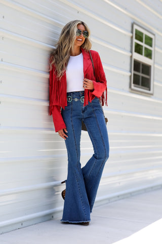 *Lonestar Red Back Suede Flare Denim Jeans - Simply Me Boutique