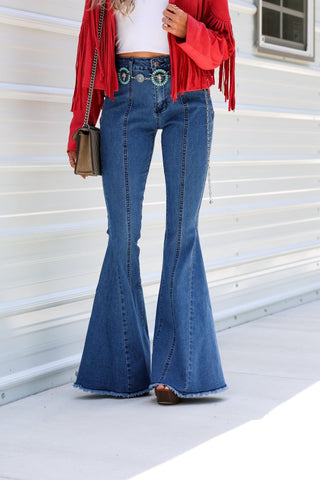 *Lonestar Red Back Suede Flare Denim Jeans - Simply Me Boutique