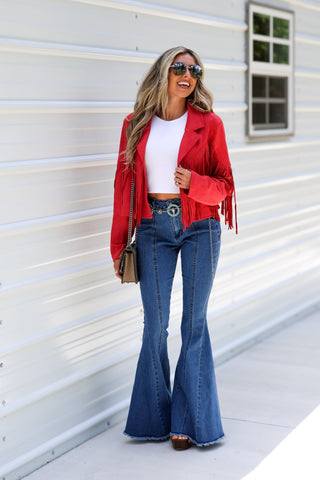 *Lonestar Red Back Suede Flare Denim Jeans - Simply Me Boutique