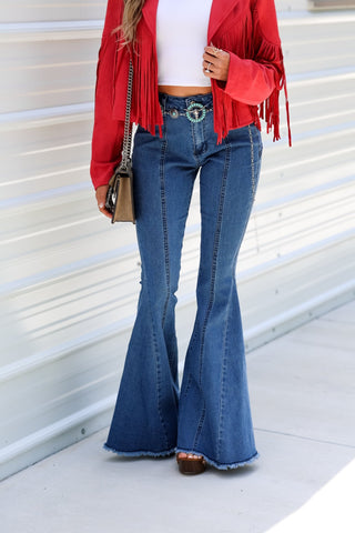 *Lonestar Red Back Suede Flare Denim Jeans - Simply Me Boutique
