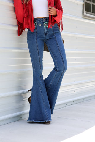 *Lonestar Red Back Suede Flare Denim Jeans - Simply Me Boutique