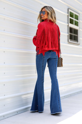 *Lonestar Red Back Suede Flare Denim Jeans - Simply Me Boutique