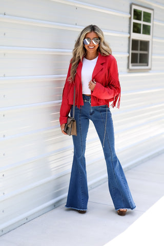 *Lonestar Red Back Suede Flare Denim Jeans - Simply Me Boutique