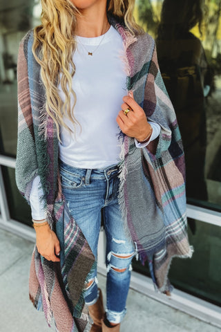 Looking Around Plaid Poncho - Simply Me Boutique