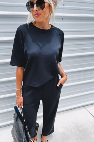 Luxe Fabric Black Raglan Tee - Simply Me Boutique