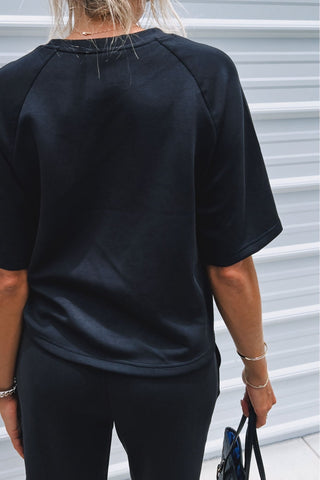 Luxe Fabric Black Raglan Tee - Simply Me Boutique