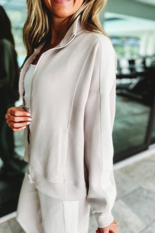 Luxe Mocha Cream Striped Zip Up Jacket - Simply Me Boutique