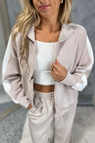 Luxe Mocha Cream Striped Zip Up Jacket - Simply Me Boutique