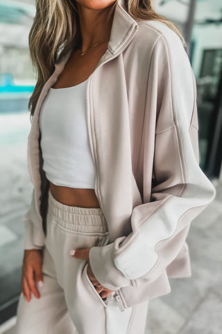 Luxe Mocha Cream Striped Zip Up Jacket - Simply Me Boutique