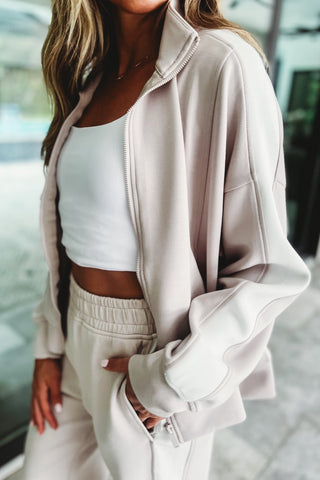 Luxe Mocha Cream Striped Zip Up Jacket - Simply Me Boutique