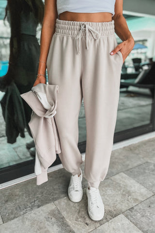 Luxe Scuba Mocha Drawstring Joggers - Simply Me Boutique