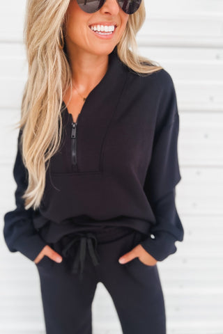 Luxe Scuba V Neck Black Pullover - Simply Me Boutique