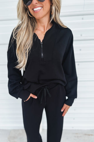 Luxe Scuba V Neck Black Pullover - Simply Me Boutique