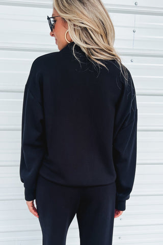 Luxe Scuba V Neck Black Pullover - Simply Me Boutique