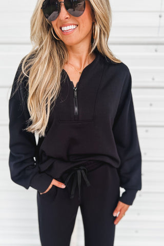 Luxe Scuba V Neck Black Pullover - Simply Me Boutique