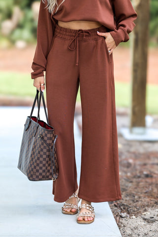 Luxe Scuba Wide Leg Cropped Pants (Chestnut) - Simply Me Boutique