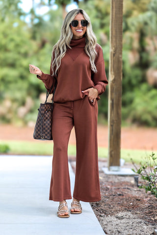 Luxe Scuba Wide Leg Cropped Pants (Chestnut) - Simply Me Boutique