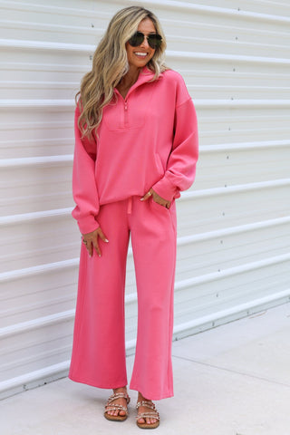 Luxe Scuba Wide Leg Cropped Pants (PINK) - Simply Me Boutique