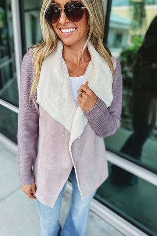 Mauve Faux Fur Suede Cardigan Jacket - Simply Me Boutique