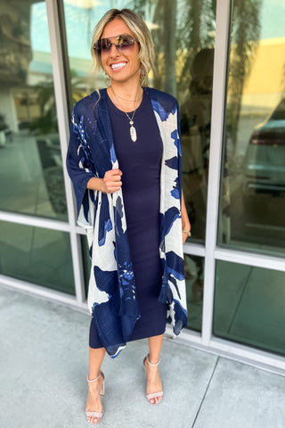 Midnight Tide Navy Blue Cream Kimono - Simply Me Boutique