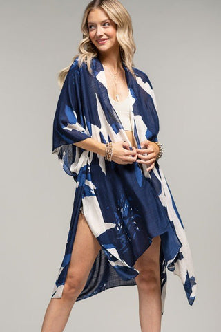 Midnight Tide Navy Blue Cream Kimono - Simply Me Boutique