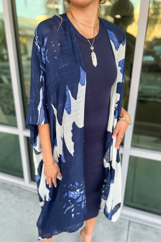 Midnight Tide Navy Blue Cream Kimono - Simply Me Boutique