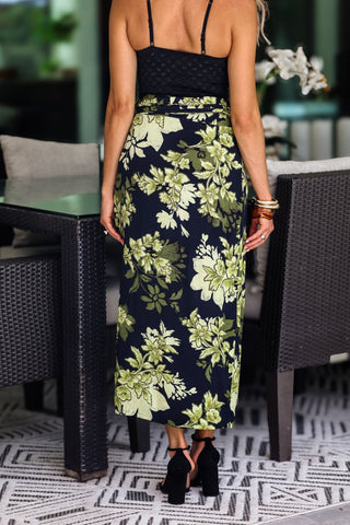 Midnight Vineyard Floral Wrap Skirt - Simply Me Boutique