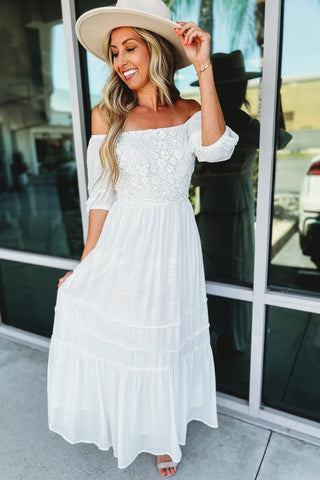 Miss You Most Lace Off White Midi Dress - Simply Me Boutique