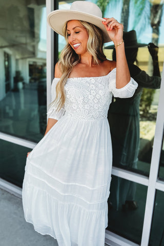 Miss You Most Lace Off White Midi Dress - Simply Me Boutique