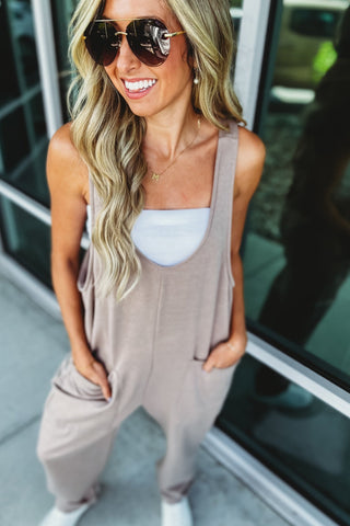 Mocha French Terry Oversized Jumpsuit - Simply Me Boutique