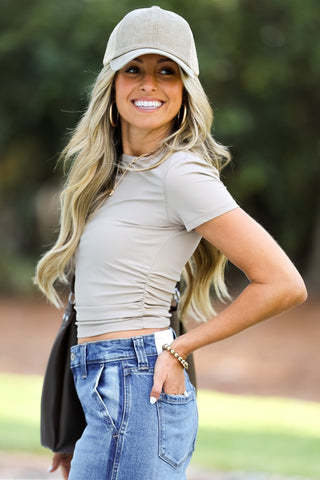 Momentum Taupe Ribbed Tee - Simply Me Boutique