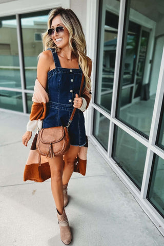 (More colors) Brianna Button Down Square Neck Denim Romper - Simply Me Boutique
