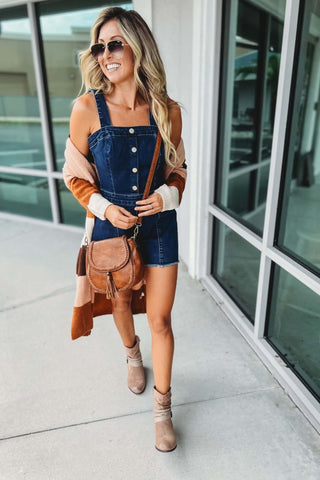 (More colors) Brianna Button Down Square Neck Denim Romper - Simply Me Boutique