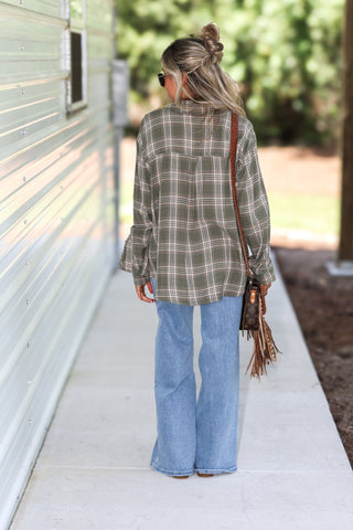 Mountain Morning Olive Plaid Shirt - Simply Me Boutique