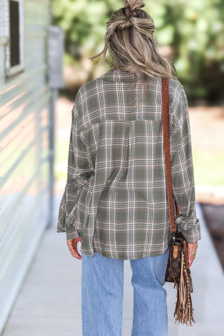 Mountain Morning Olive Plaid Shirt - Simply Me Boutique