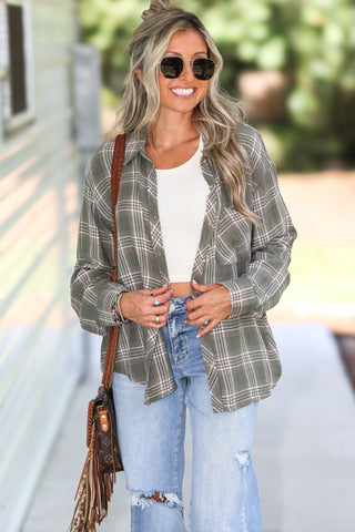Mountain Morning Olive Plaid Shirt - Simply Me Boutique