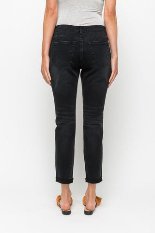 Mystree Mid Rise Cropped Boyfriend Black Jeans - Simply Me Boutique