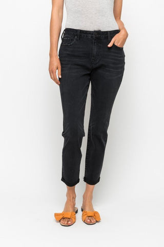 Mystree Mid Rise Cropped Boyfriend Black Jeans - Simply Me Boutique