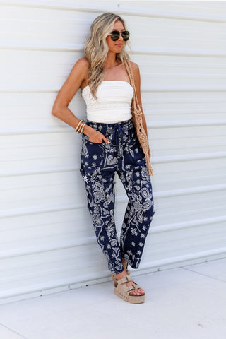 Navy Bandana Barrel Pants - Simply Me Boutique