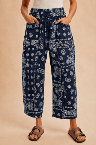 Navy Bandana Barrel Pants - Simply Me Boutique