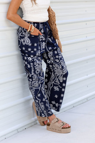 Navy Bandana Barrel Pants - Simply Me Boutique