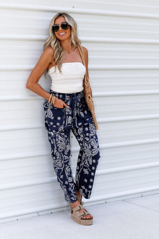 Navy Bandana Barrel Pants - Simply Me Boutique