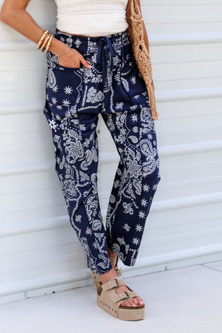 Navy Bandana Barrel Pants - Simply Me Boutique