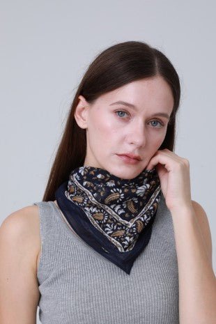 Navy Fashion Printed Square Bandana For Hair And Neck - Simply Me Boutique